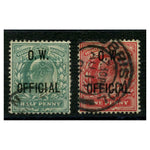 GB 1902-03 1/2d, 1d O.W., both good to fine cds used. SGO36-37