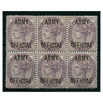 GB 1896-1901 1d Army, block of 6, u/m, crease. SGO43
