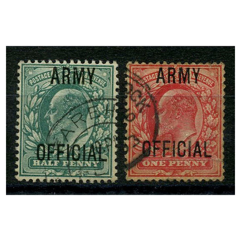 GB 1902-03 1/2d, 1d Army, both good to fine cds used. SGO48-49