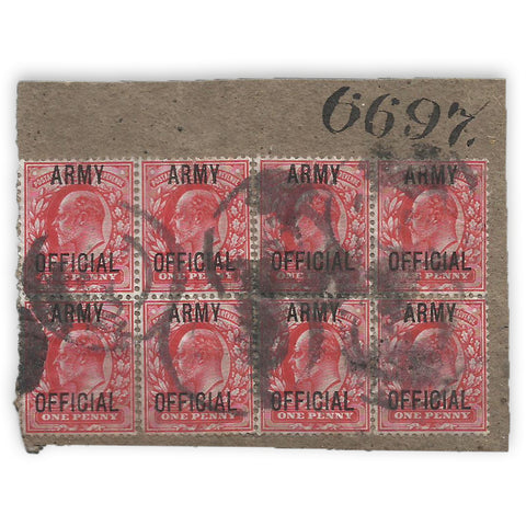 GB 1902-03 1d Army Official, used block of 8. SGO49