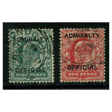 GB 1903 1/2d, 1d Admiralty, both good to fine cds used. SGO101-02