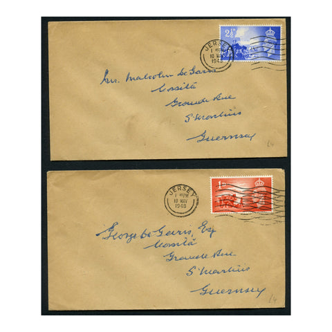 GB 1948 Liberation, used on pair of matched plain FDCs from Jersey. SGCI1-2