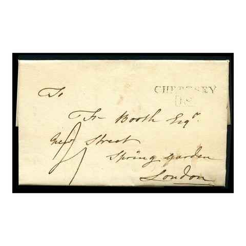 GB 1801 Stampless entire sent Chertsey to London with black 'Chertsey 1d' & manuscript rate marks.