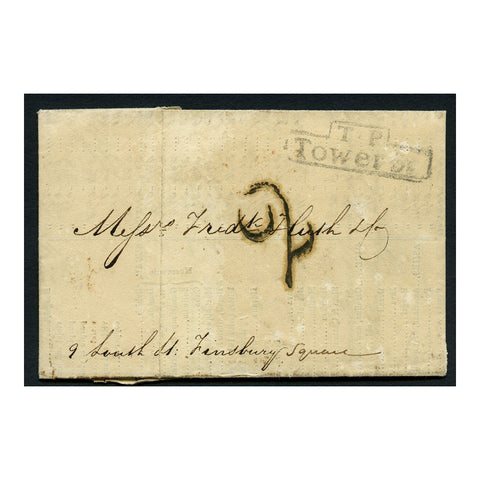 GB 1830 London local folded entire, with 'Tower Street' 2d post, '2' rate & chief office marks.