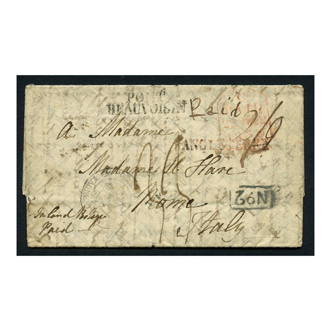 GB 1830 Folded entire from Plymouth to Rome via London & Pont Beauvoisin. 'Plymouth Penny Post' mark