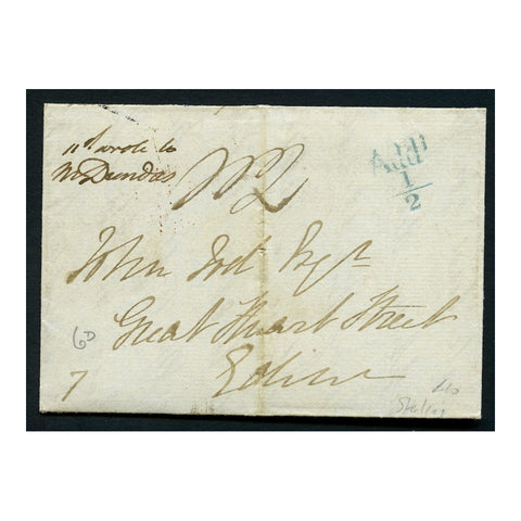 GB 1835 Folded entire from Sterling to Edinburgh. Blue dispatch & red receipt marks, and 'Addl 1/2.'