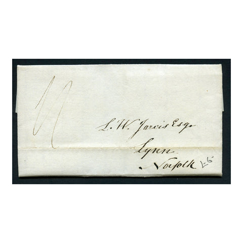 GB 1836 Folded entire from Monmouth to Norfolk, black dispatch mark on reverse, manuscript rate.