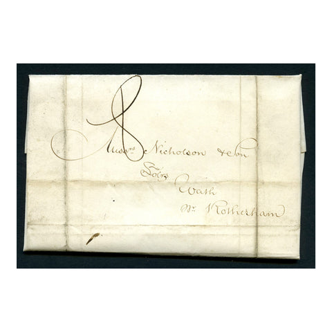 GB 1838 Folded entire from Dewsbury to Rotheram with black dispatch mark on rev & manuscript rate.
