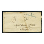 GB 1838 London local folded entire, blue 'TP Croydon HS' (highstreet) & black '2' rate handstamp.