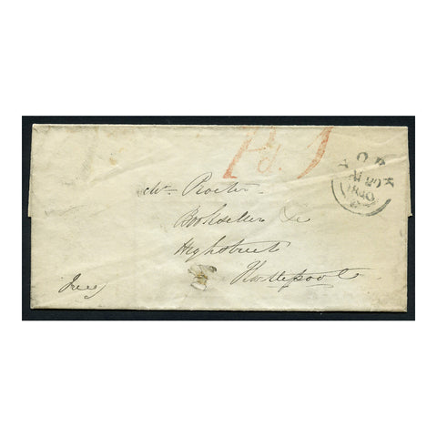 GB 1840 Cover from York to Hartlepool, with black dispatch and red 'Pd. 1' marks.