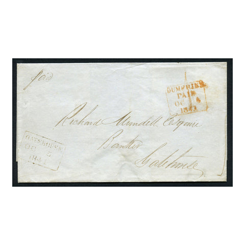 GB 1841 Cover from Dumphries to Gatehouse with red dispatch + '1' rate marks & black boxed arrival.