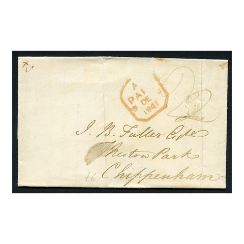 GB 1841 Chippenham local folded entire with red box date mark & 2 manuscript rates.