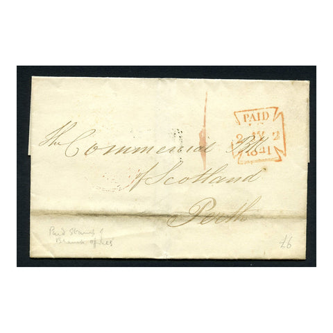 GB 1841 Cover from Vere St (London) to Perth via Edinburgh. Red maltese 'VS' paid stamp on front.