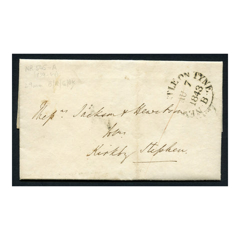 GB 1843 Folded entire from Newcastle to Kirkby Stephen. Black dispatch mark on front.