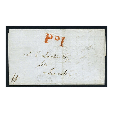 GB 1845 Folded entire from Northampton to Leister. 'PD1' Red stamp on front, disp & recpt on rev.