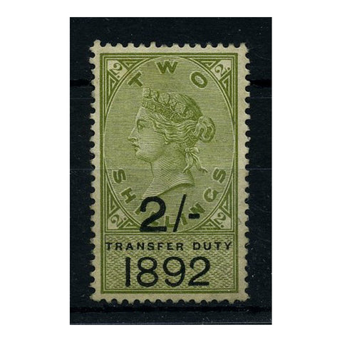 GB Transfer Duity 1892 2/- Sage-green & black, mint with traces of gum. BF40