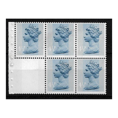 GB 1973 4-1/2p Grey-blue, pane of 5, 'pale phosphor under ink' variety, u/m. SGX865var