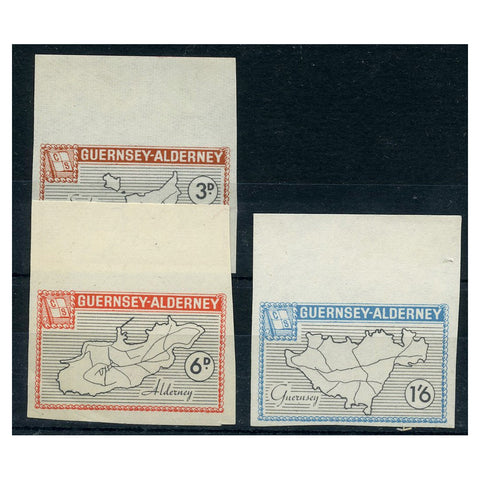 GB Alderney 1965 3d, 6d, 1/6d Definitives, IMPERF, u/m. AC35-36+38