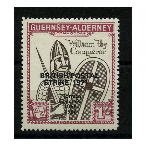 GB Alderney 1971 1/- Norman conquest - postal strike ovpt, u/m. AC63PS
