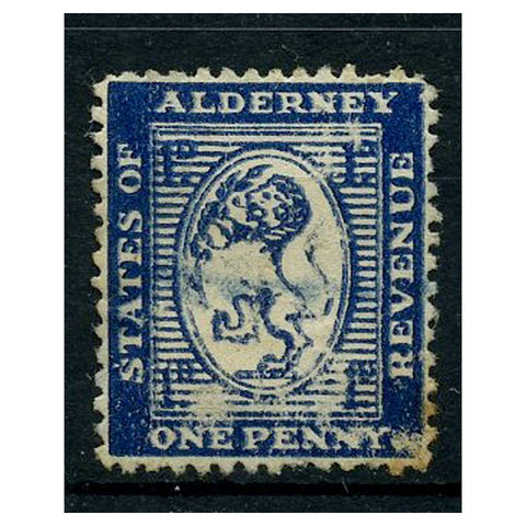 GB Alderney 1923 1d Revenue, in indigo, used, damaged, scarce. AR2