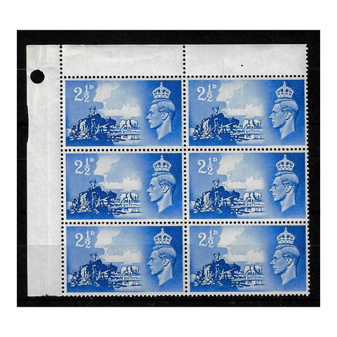 GB Channel Is. 1948 2-1/2d Ultramarine, 'crown flaw' within corner block of 6, u/m. SGC2, QCom13a