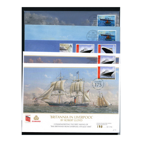 GB IoM 2015 Selection of 5 ltd ed covers (1 signed) relating to Cunard / ships. SG1405a+b, MS2000
