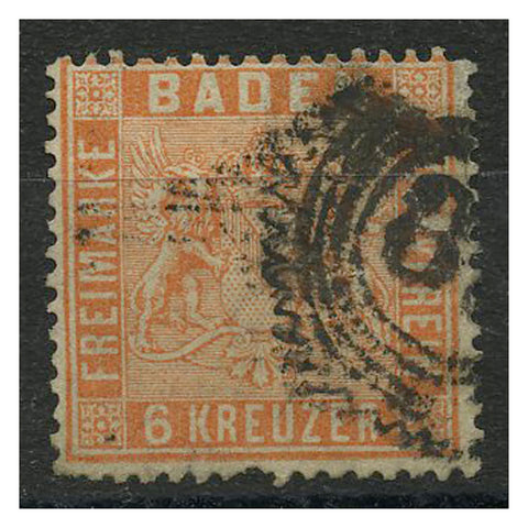 Baden 1861-62 6k Orange, used, closed tear, cat. £130. SG14