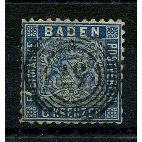Baden 1862 6k Deep-blue, used, faulty, cat. £130. SG23