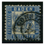 Baden 1864-65 6k Ultramarine, good to fine used. SG30