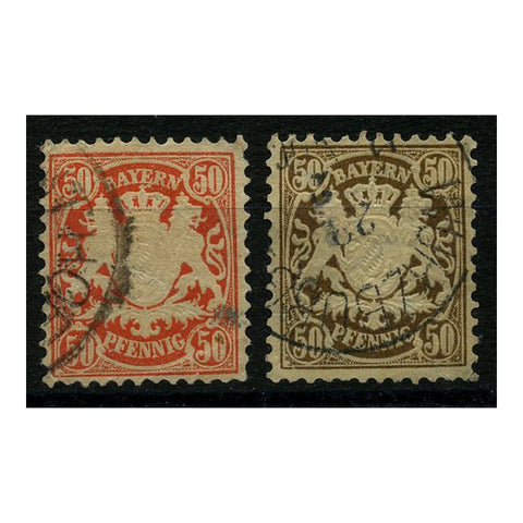 Bavaria 1878-80 50pf Both colours, cds used. SG86-87