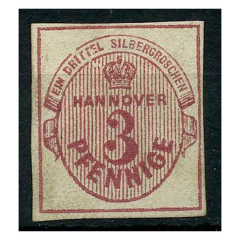 Hannover 1859 3pf Deep-rose, lovely 4 margin example, mint no gum. SG20