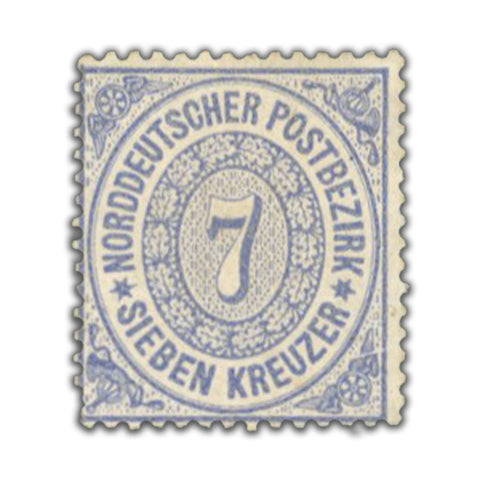 Germany 1869-70 7kr Ultramarine, southern district, fresh lightly mtd mint, SG35var, 'broken wing' variety.