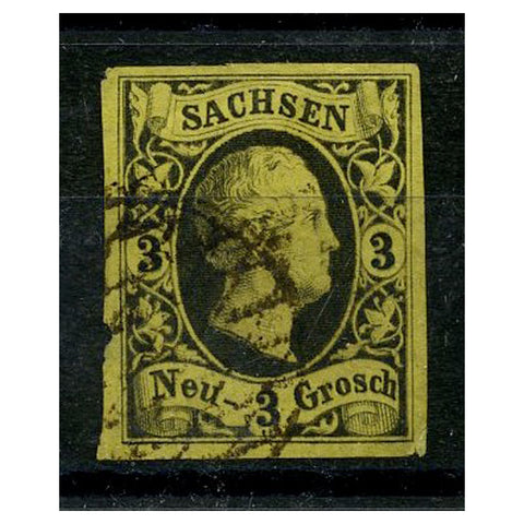 Saxony 1851 3ngr Black / yellow, 4 margins, fine used. SG14