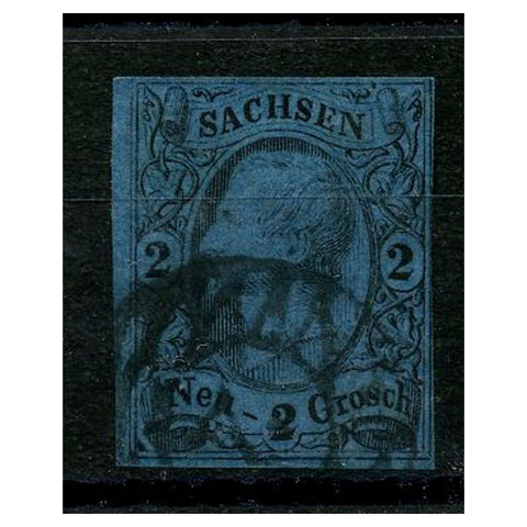 Saxony 1855-63 2ngr Black / deep-blue, 2 margins, good to fine used. SG20