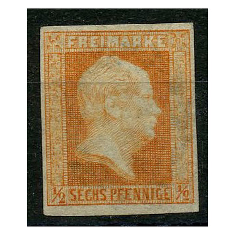 Prussia 1850 1/2sgr Orange, 4 margins, mint no gum. SG3