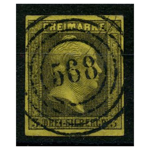 Prussia 1850-56 3sgr Black / yellow, 4 margins, fine used. SG8