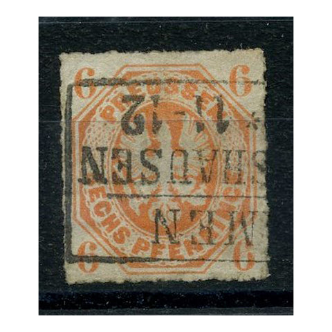 Prussia 1861-67 6pf Orange-red, good to fine used. SG29