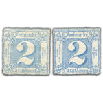 Germany 1865 2sgr Blue + light blue shade, both rouletted, southern district, SG35+var. Var thinned.