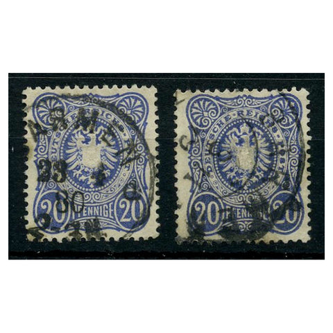 Germany 1875 20pf Both shades, cds used. SG34+a