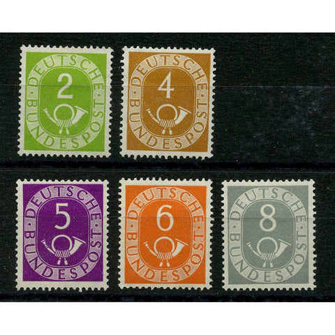 Germany 1951-52 2pf-8pf Posthorn definitive part set, fresh mtd mint. SG1045-49