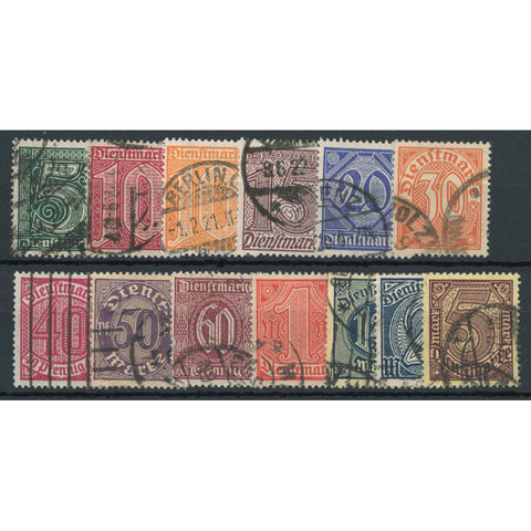 Germany 1920-22 Set, including the 10pf orange (used with clear, genuine, in-period Berlin postmark), cds used. SGO124-36