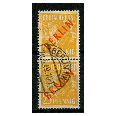 Germany (Berlin) 1949 25pf Yellow-orange, vertical pair, fine cds used, SGB27. A couple of minute wrinkles.