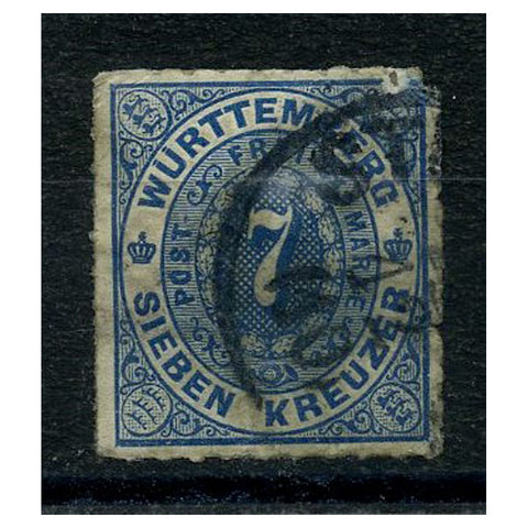 Germany (Wurttemberg) 1869-73 7k Deep-blue, cds used, faulty. SG79