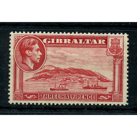 Gibraltar 1938-51 1_d carmine, perf 14, lightly mtd mint, gum tone. SG123