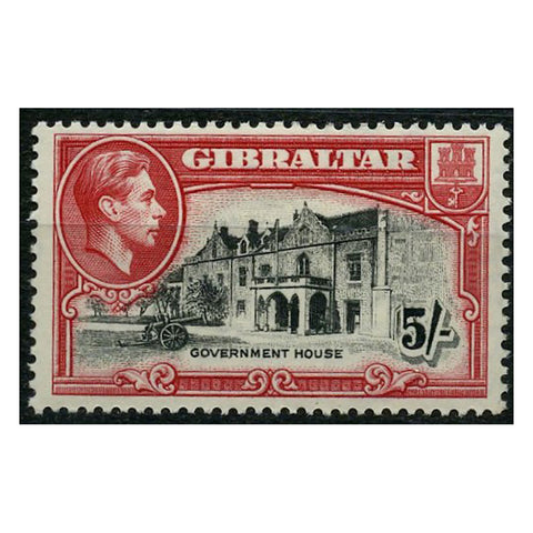 Gibraltar 1938-51 5/- Black and carmine, perf 131/2, mtd mint. SG129a