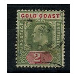 Gold Coast 1902 2/- Green & carmine (CA) fine cds used. SG45
