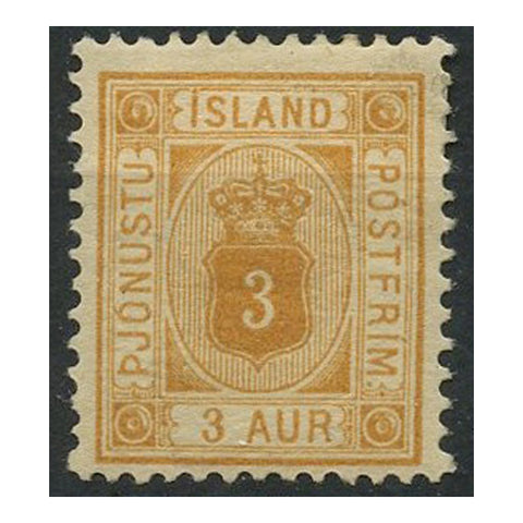 Iceland 1889-95 3aur Orange-ochre, fine mtd mint. SGO20a