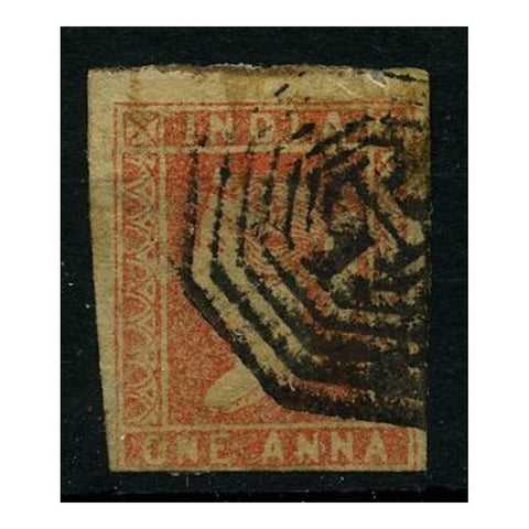India 1854 1a Red, die I, 3 good margins, good to fine used, faulty. SG12