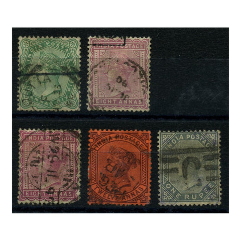 India 1882-90 4a6p To 1r Top val definitive run, good to fine used, condition average. SG97-101