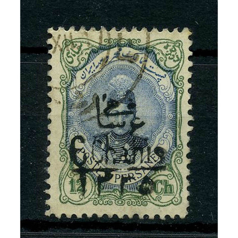 Iran 1917 6ch on 12ch Blue+ green, cds used, minor crease. SG494
